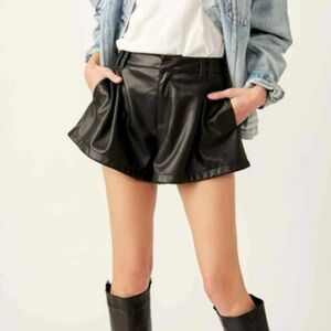 Free People Free Reign Vegan Black Leather Shorts